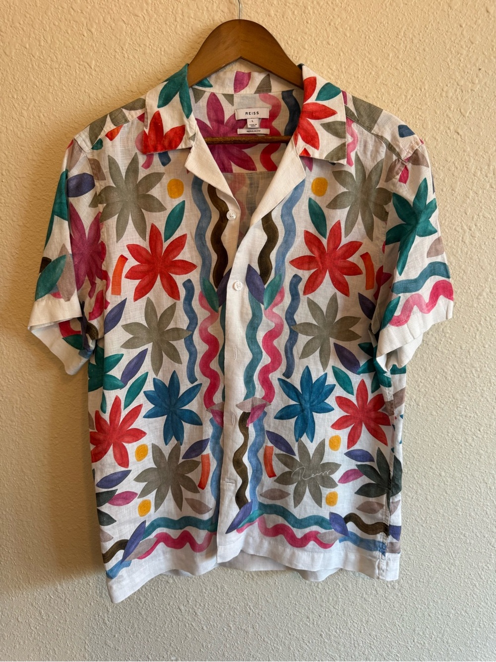 Reiss Linen Floral Cuban Collar Shirt in Multi